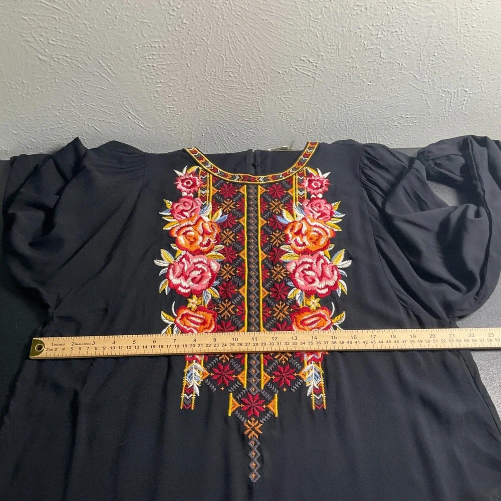 Andree By Unit Blouse Womens Large Floral Embroidery Boho Hippie Peasant Balloon - Picture 10 of 13